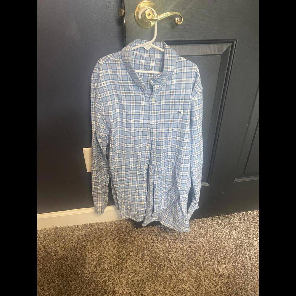 Vineyard Vines Youth Blue Plaid Button-Down Shirt L(18)